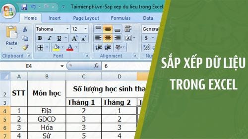 sap xep du lieu trong excel 2007