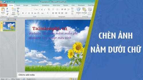 Tạo sự ấn tượng cho những bài thuyết trình của bạn bằng cách chèn hình ảnh nằm dưới chữ trên Powerpoint. Thao tác đơn giản và dễ dàng, bạn có thể thực hiện điều này để tăng tính hấp dẫn cho bài thuyết trình của mình. Những ý tưởng sáng tạo của bạn sẽ trở nên sinh động hơn bao giờ hết với tính năng này!