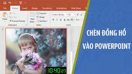 cach chen dong ho vao file powerpoint