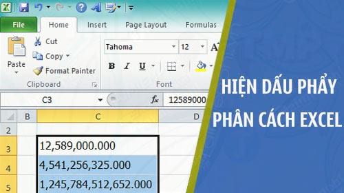 hien dau phay phan cach hang nghin trong excel 2010