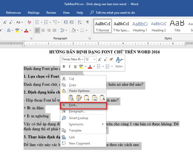 Với Word 2024, bạn có thể dễ dàng định dạng font chữ theo ý muốn chỉ bằng vài thao tác đơn giản. Tính năng Format Fonts giúp bạn kiểm soát hoàn toàn về font chữ, từ kích thước đến kiểu chữ, để tài liệu của bạn trông chuyên nghiệp hơn và dễ đọc hơn.