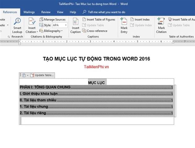 Cách xóa mục lục trong Word